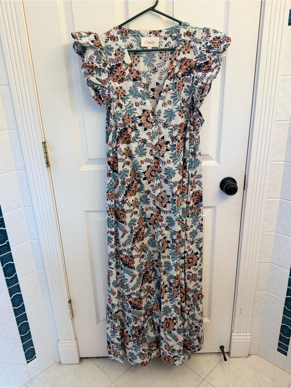 NWOT Nordstrom Rack Cleobella Floral Ruffle Maxi Dress - Teal & Rust Floral